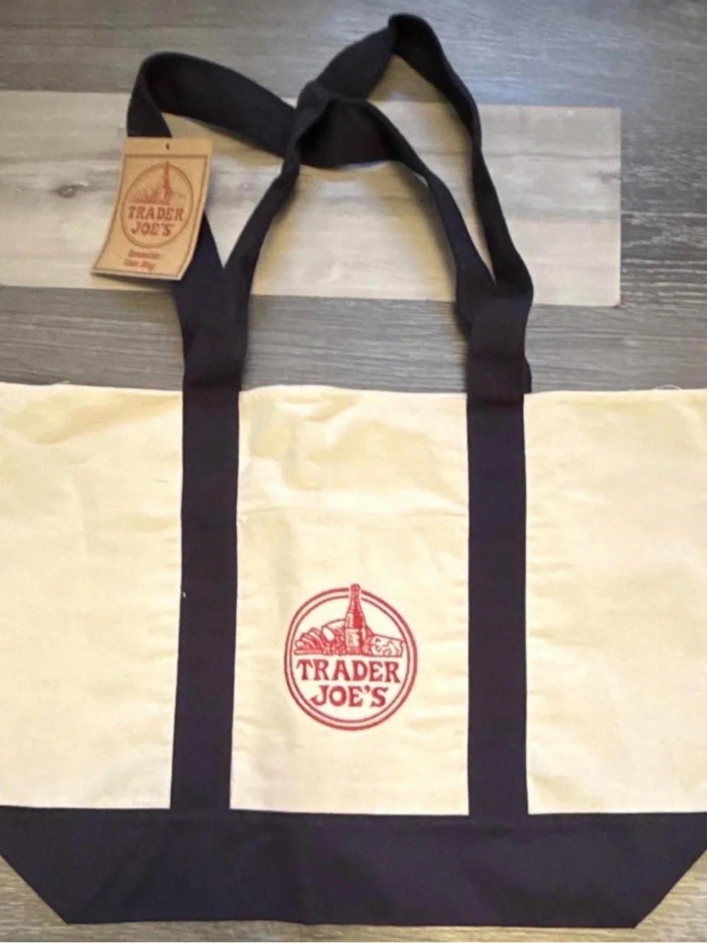 Canvas Tote Bag in Cream with Black Trim
